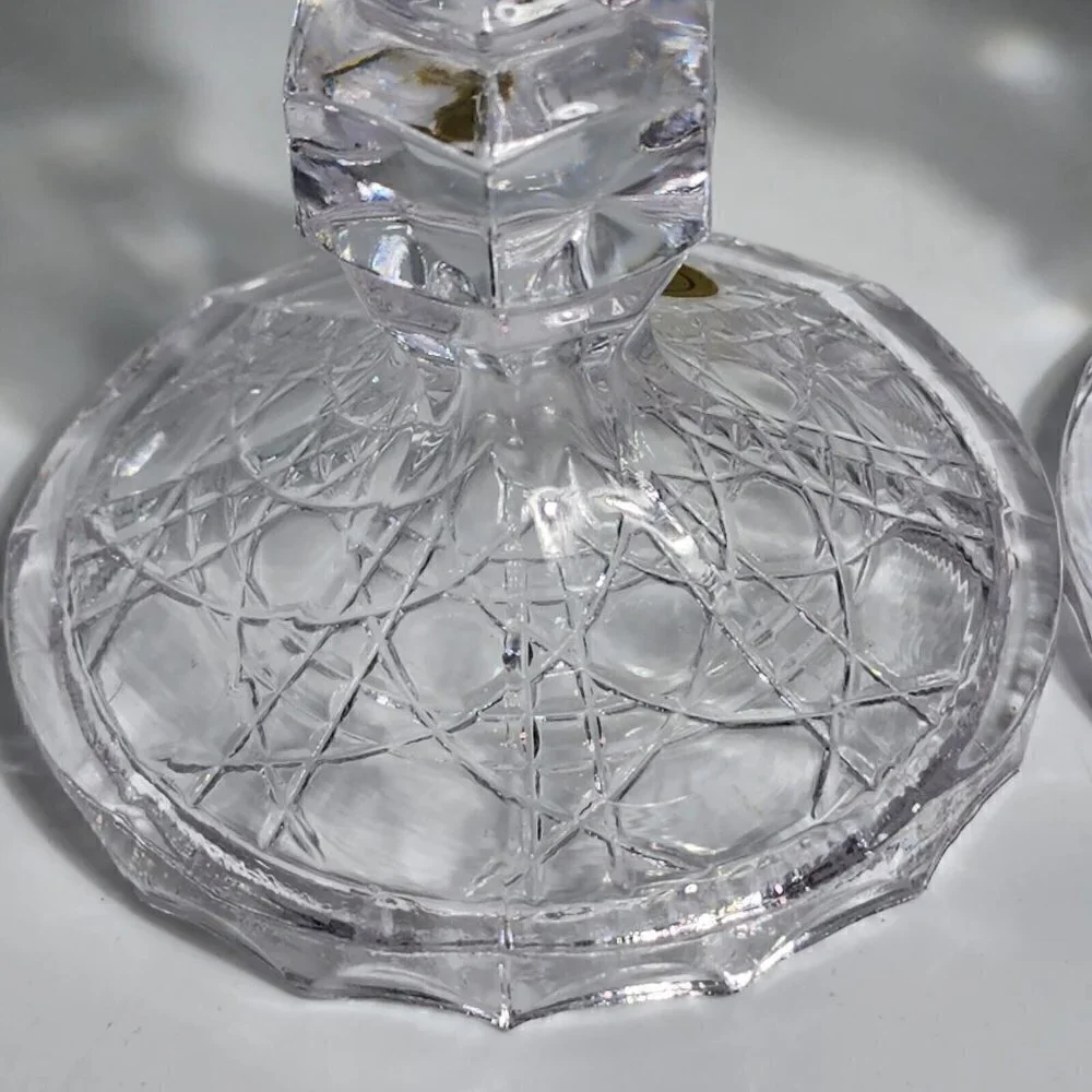 Crystal Pedestal Candlesticks Candleholders Pair PbO 24% Vintage Made in Taiwan